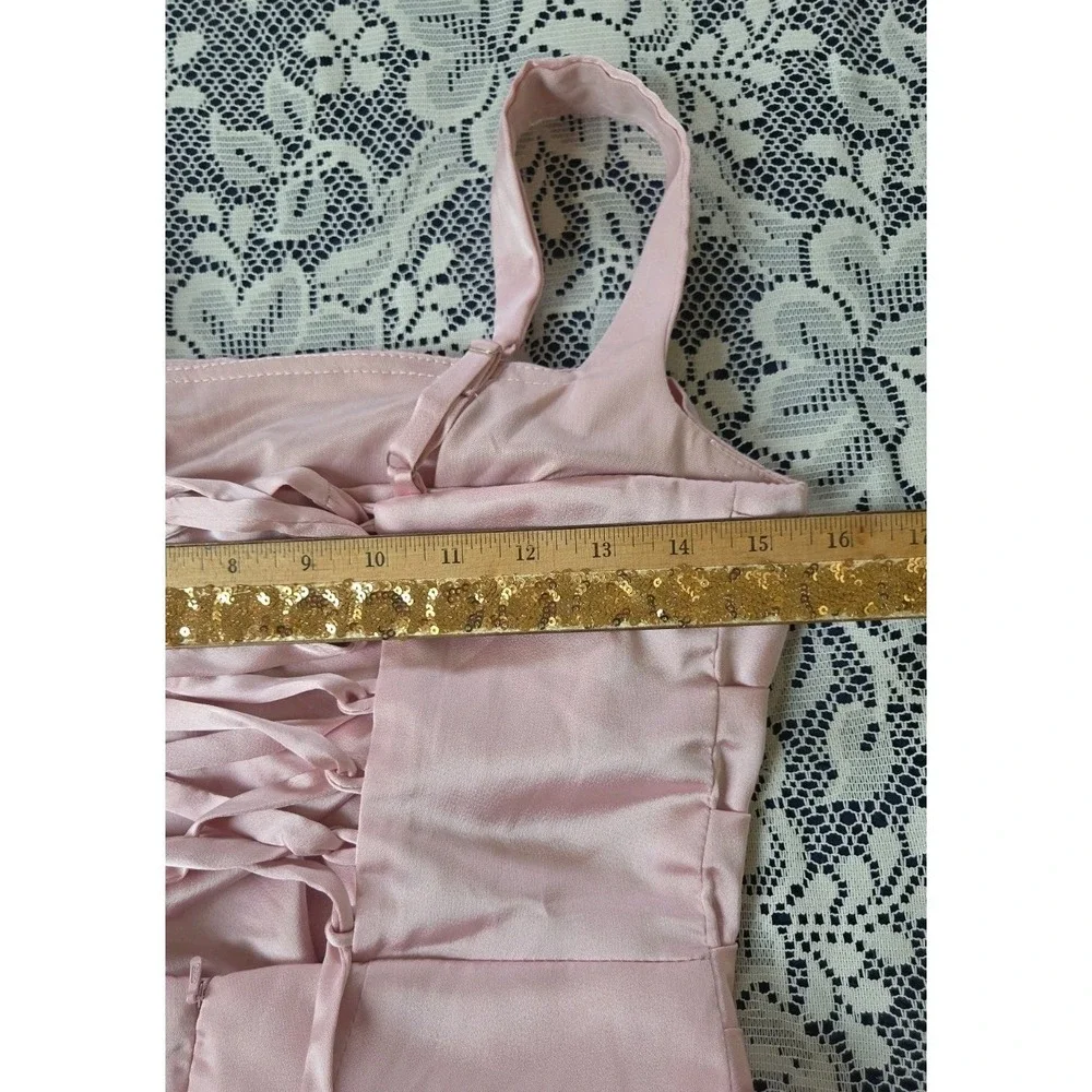 Light Pink Satin Maxi Dress 0 Corset Ruched Adjustable Straps Prom Formal NWT